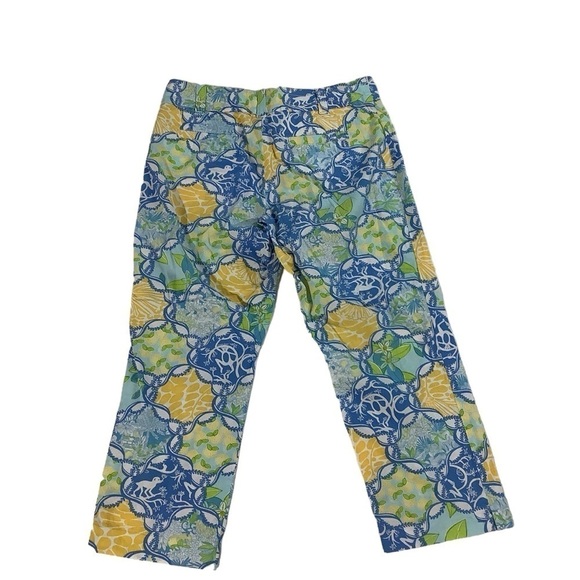 Lilly Pulitzer Cropped Light Pant Yellow Blue Monkey Lemon Pattern Size 6 - Picture 2 of 7